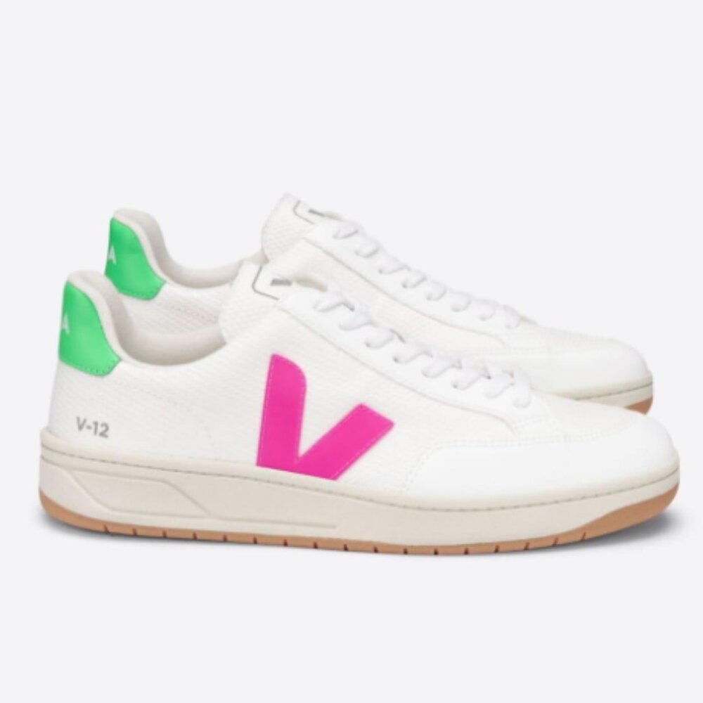 Veja V-12 B-mesh Sneaker White, Pink & Fluo Green